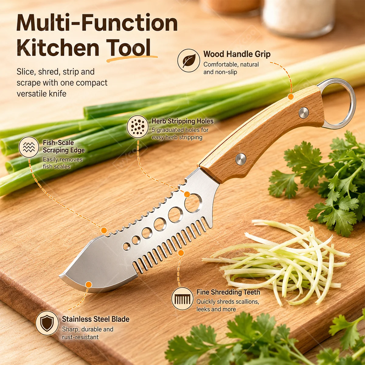 WXCOO Stainless Steel Kitchen Specific Peeler Multi‑Use Vegetable Fruit Knife, Slicing Shredding Fish Scale Prep Tool for Home