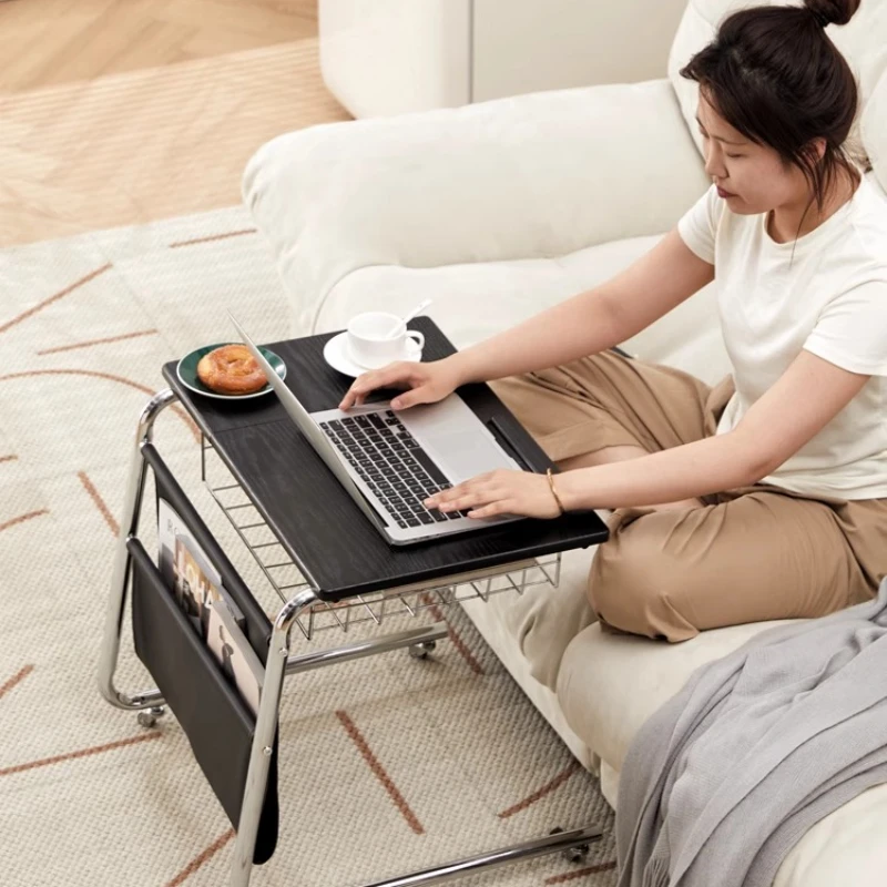 Retro Mobile Sofa Side Table Rolling Bedside End Mini Tea Coffee Table Compact Living Room