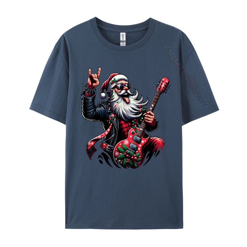 Rock Roll Christmas Santa Claus Guitar Player T-Shirts Autumn Soft Mens Tee Shirts Pure Cotton T Shirts