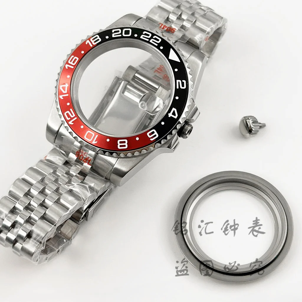 VH31 40MM SUB Black Red GMT Bezel Sapphire Glass Watch Case Jubilee Bracelet For NH35 NH36 ETA2824 Movement 120 Clicks Bezel view 4
