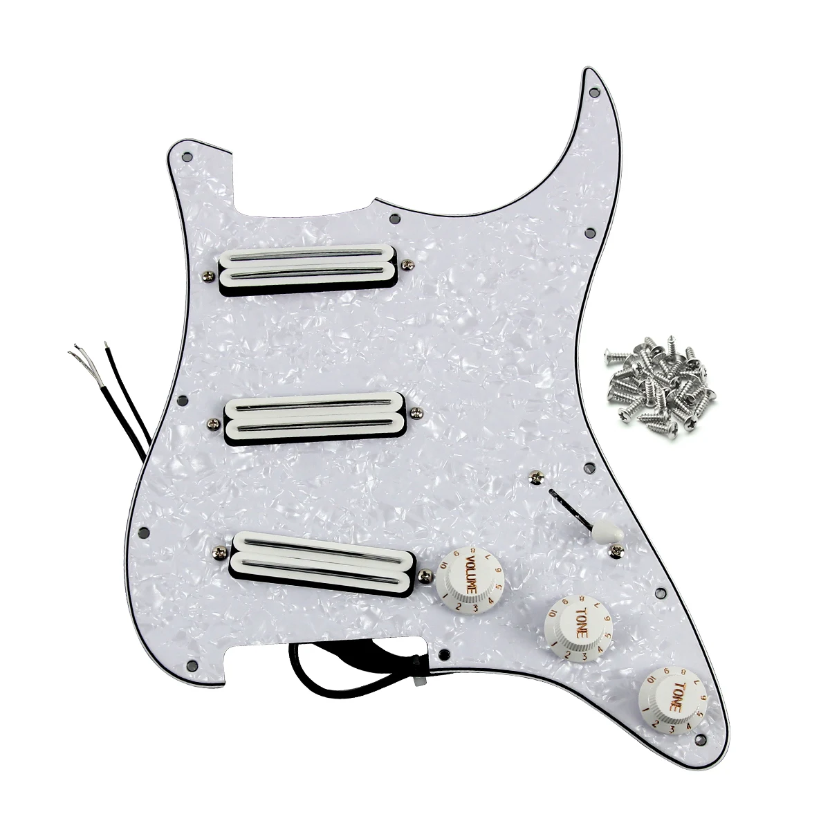 FLEOR White Pearl Alnico 5 Dual Rails Loaded Prewired Guitar Pickguard SSS ST 11 Holes