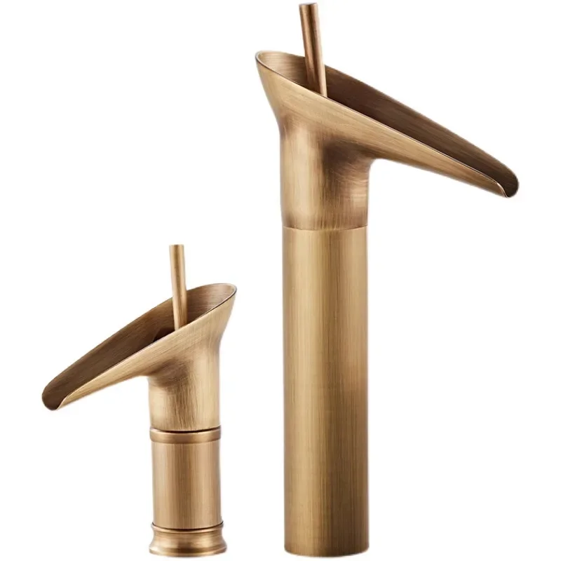 

Antique copper waterfall wine glass hot and cold washbasin faucet bathroom cabinet washbasin faucet black ancient