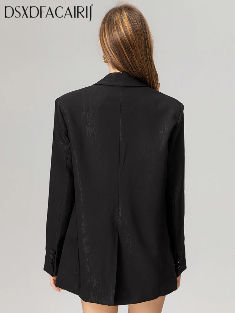 DSXDFACAIRIJ سترة نسائية بياقة مقلوبة وأكمام طويلة ريش مطرز بزر واحد موضة شارع العليا Autumnn