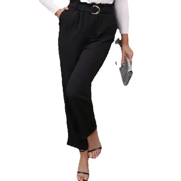 

Commuting Lace Up Micro Flared Cropped Pants Professional Elastic Pants for Woman 2025 Summer New Black Women's Fashion Trousers