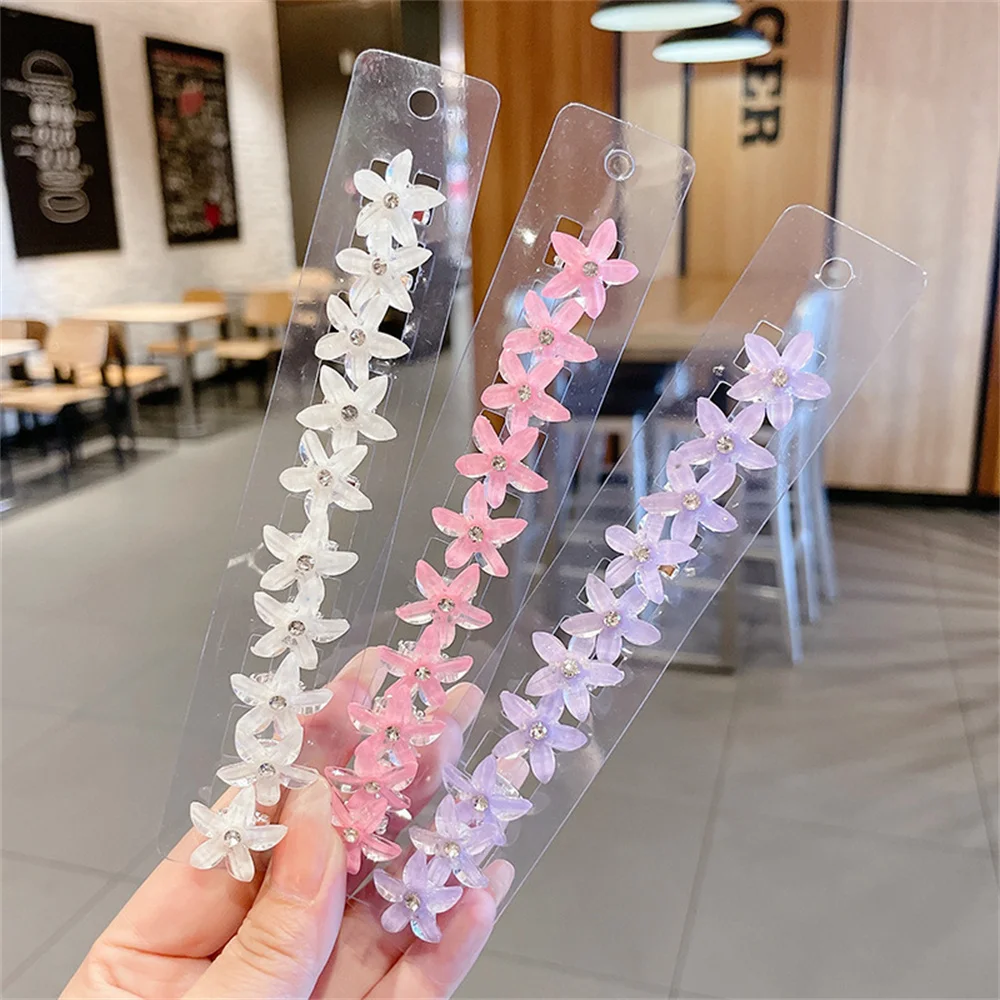 10PCS Crystal Flower Hair Clip Women Braided Hair Small Barrettes Cute Side Clip Hair Grip Summer Girls Hair Accessories