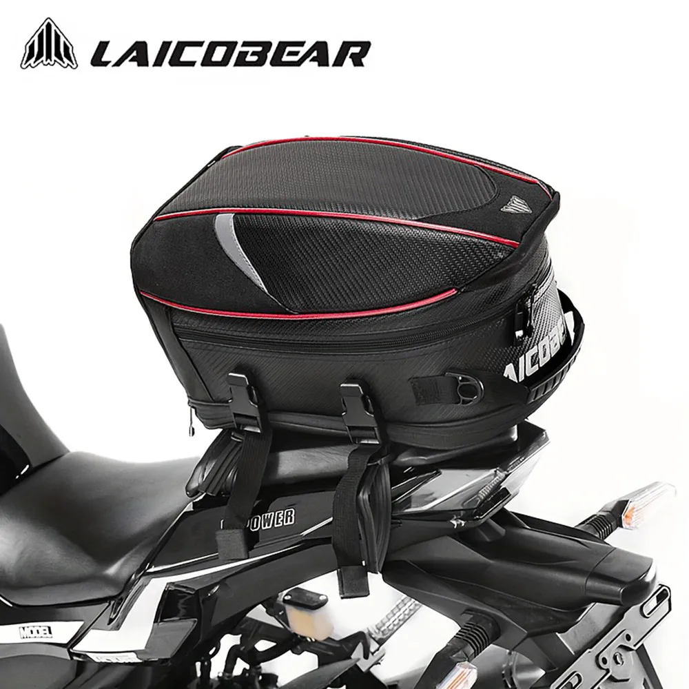 

Waterproof Motorcycle Back Seat Bag Large Capacity Motocross Rear Seat Bag Carbon Fiber Shell Outdoor Travel Motorbike Tail Bag