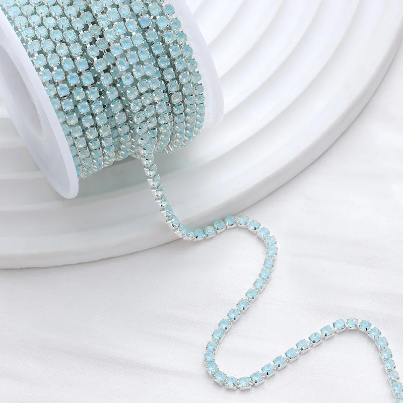 2mm,3mm(SS6,SS12) Opal Mocha Crystal AB Dense Rhinestone Cup Chain Sliver/Rose Gold Claw Strass Rhinestone Chain Trim