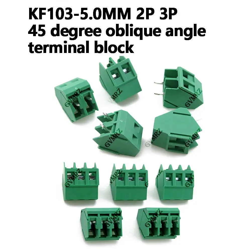 10PCS 2/3P Screw type PCB terminal block DG/MG/KF103-5.0MM 2P 3P 45 degree oblique angle can be spliced 300V 10A DG/MG