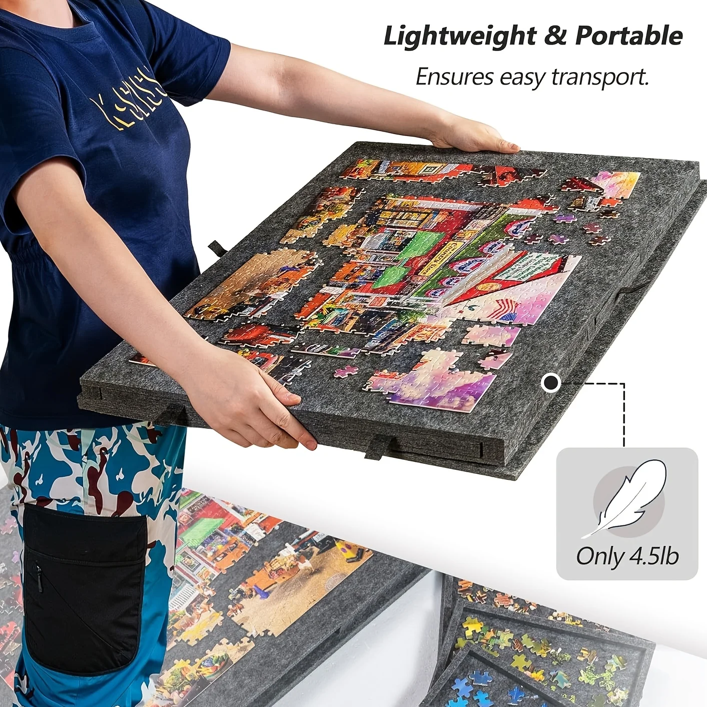 

7pcs Decorative Puzzle Center: 6-in-1 Table with 6 Drawers, Felt Mat, Cover & Stand. A Functional and Stylish Display Solution.