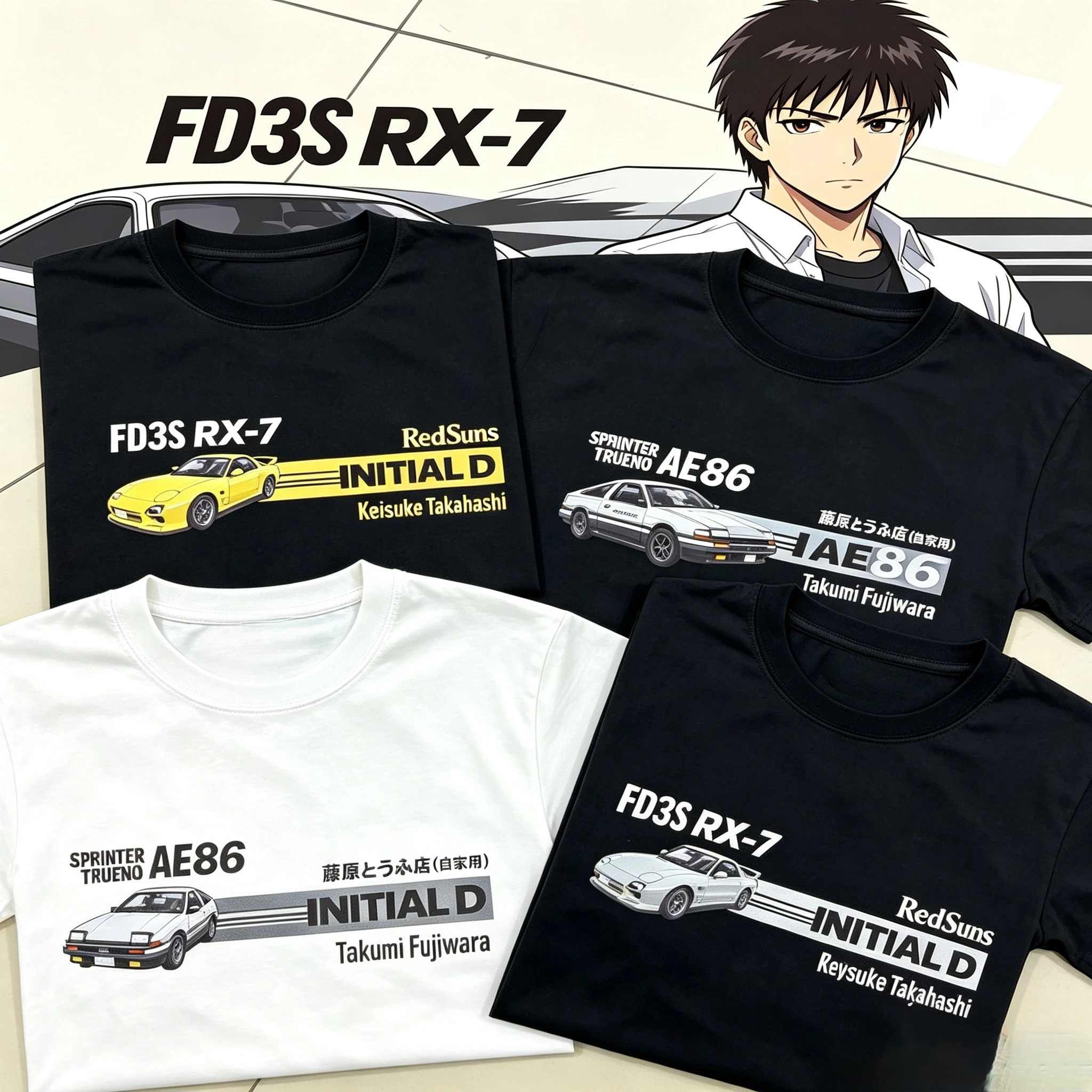 Initial D Cotton T-shirt AE86 Graphic Printing High-end Luxury Unisex Style Both of Men and Women