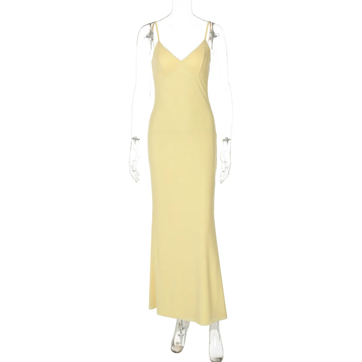 Sexy Spaghetti Strap espalda descubierta corte bajo ceñido Maxi Vestido mujeres sólido elegante Vestido de fiesta 2025 noche de verano graduación Y2K ropa