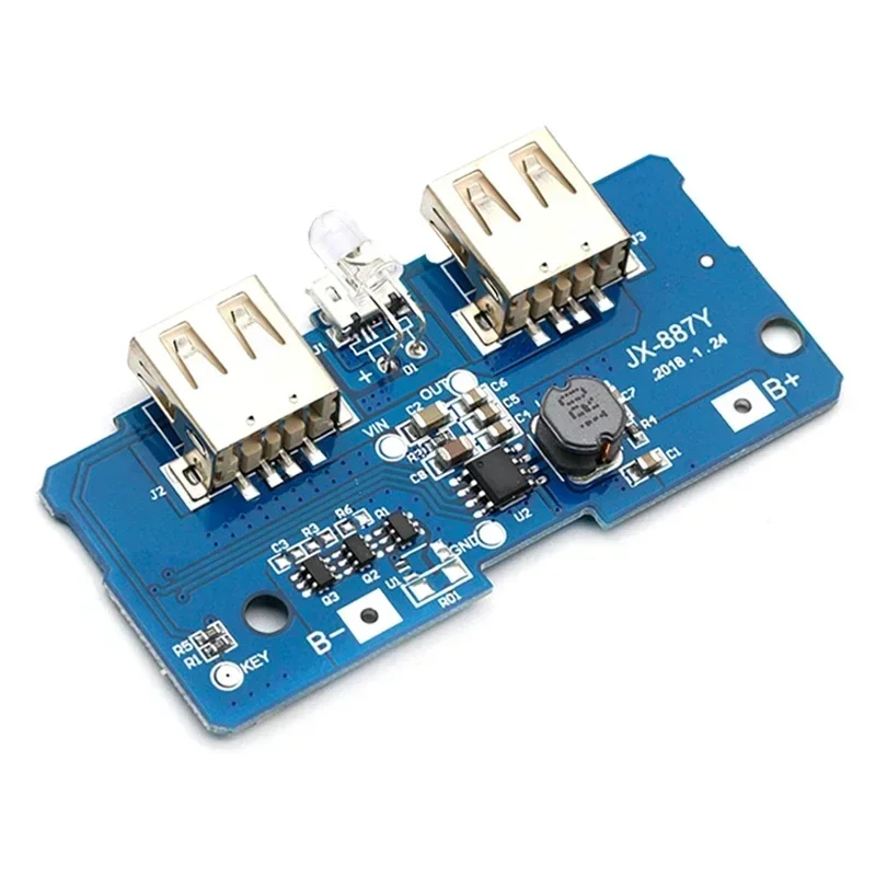 10pcs 18650 Dual Micro USB 3.7V to 5V 2A Mobile Power Bank DIY 18650 Lithium Battery Charger PCB Board Step Up Module With LED