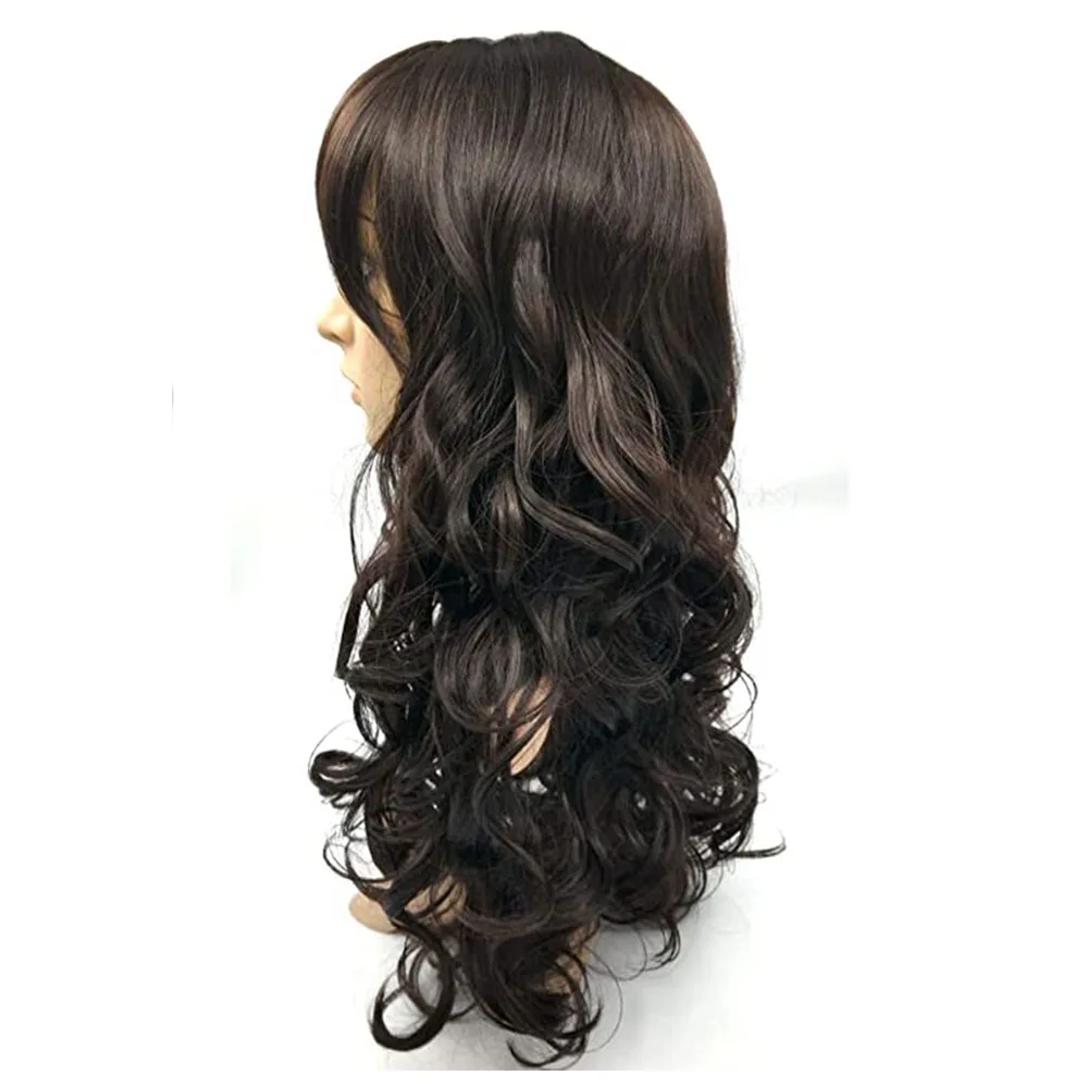 WHIMSICAL W Dark Brown Hair Wigs Synthetic Wig Women\'s Long Wavy Curly  Heat Resistant Cosplay Party Daily Wig for Women