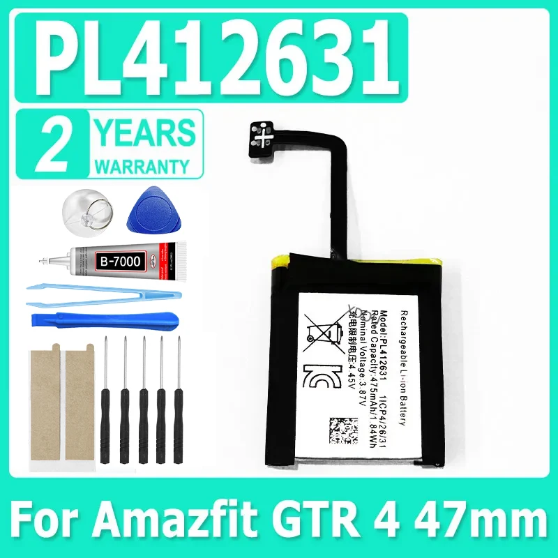 XDOU 475mAh PL412631 Battery Replacement for Amazfit GTR 4 47mm Watch Battery Repair Replacement Part +Free Tools