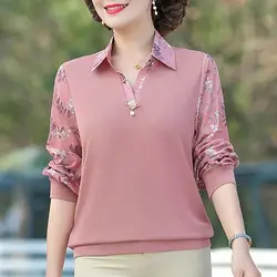 Mom's Base Shirt with a Western-style Collar New Fashionable T-shirt for Top with a Belly Covering Small Shirt