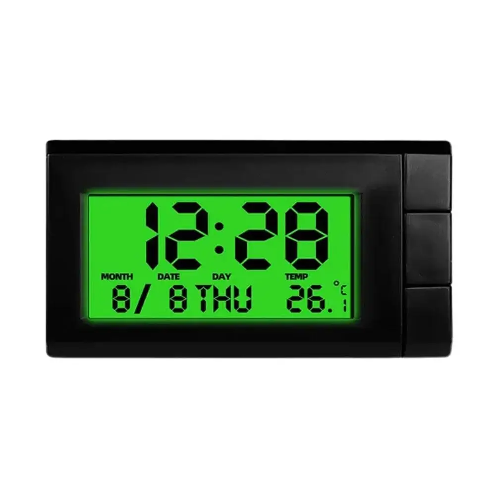 Car LCD Digital Display Clock Auto Watch Thermometer Car Self-Adhesive Ornaments Clock Electronic Temperature Display K8T4