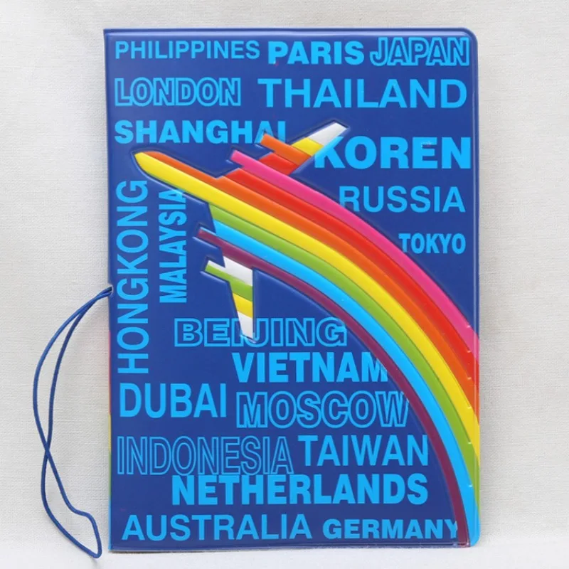 Étui de couverture de passeport de motif arc-en-ciel d'avion, porte-passeport de voyage avec fente pour cartes d'identité et de crédit, protecteur de passeport de voyage dans le monde