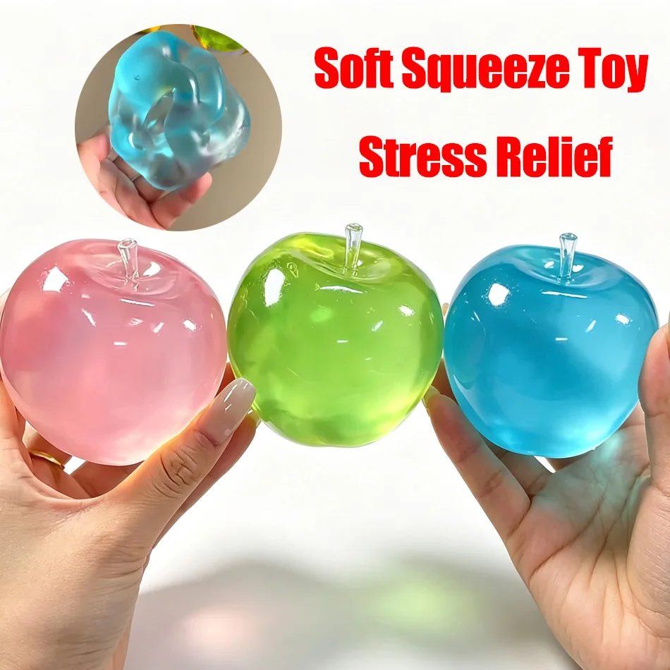 Apple Moldable Stress Ball Coconut Oil Squishy Transparent Apple Non-Bounce Squeeze Ball ASMR Sensory Toy Relieve Stress Toy