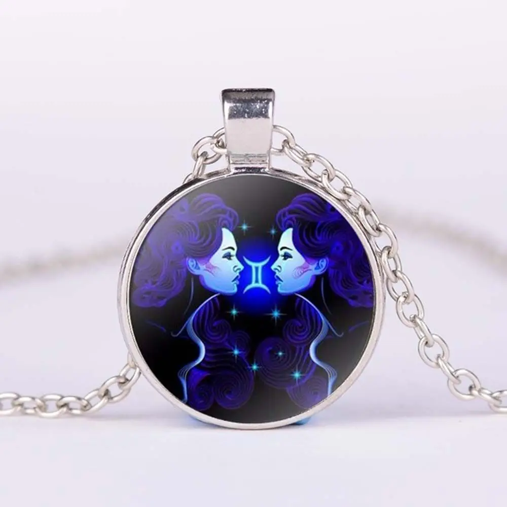 Galaxy 1 PC 12 Constellation Cabochon Glass For Women Men Sign Zodiac Horoscope Sagittarius Decoration Jewelry Pendant Necklace