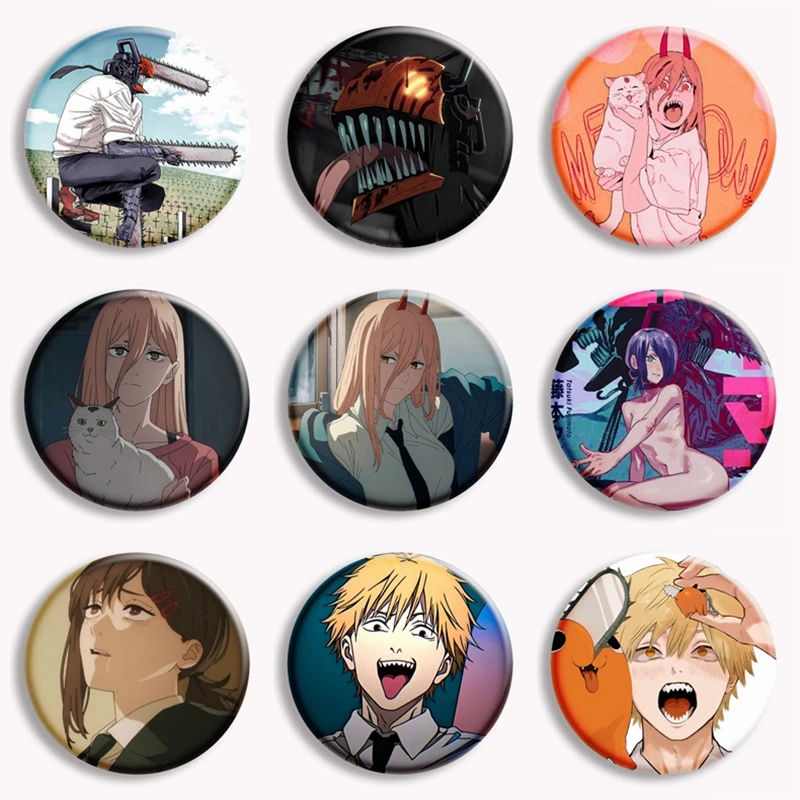 Chainsaw Man Horrible Anime Button Pin Creative JING KA Heroes Makima Power Denji Cartoon Brooch Badge Fans Collect Decor 58mm