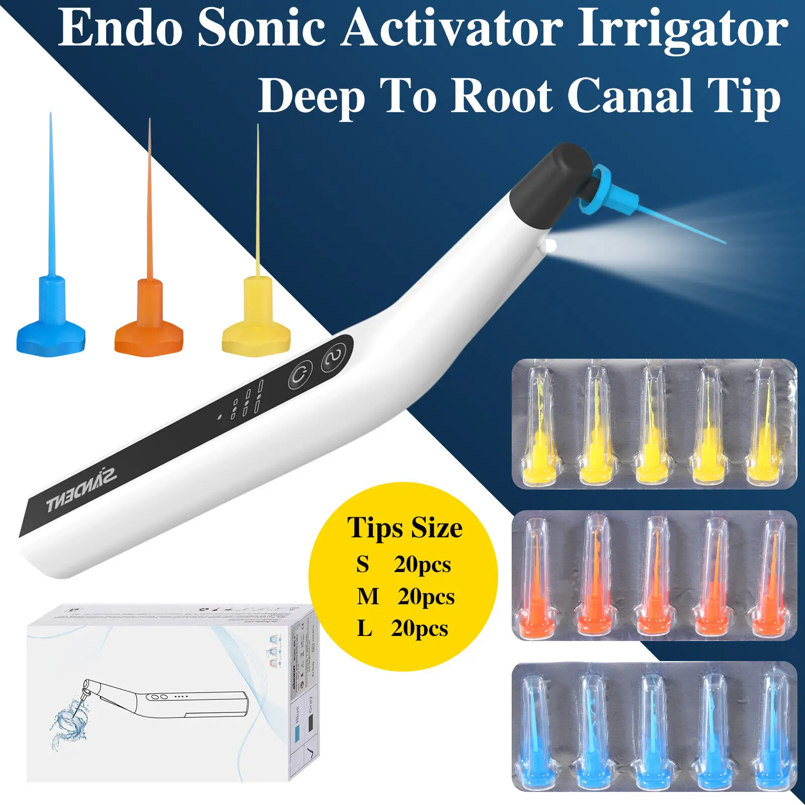 Dental Endo Sonic Activator Endodontic Led Light 3D Irrigator Root Canal Cleaning +60 Tips Grey Color