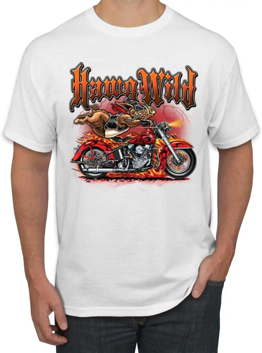 Wild Hawg Bike Motorcycle Flaming Cars and Trucks Men's Graphic T-Shirt