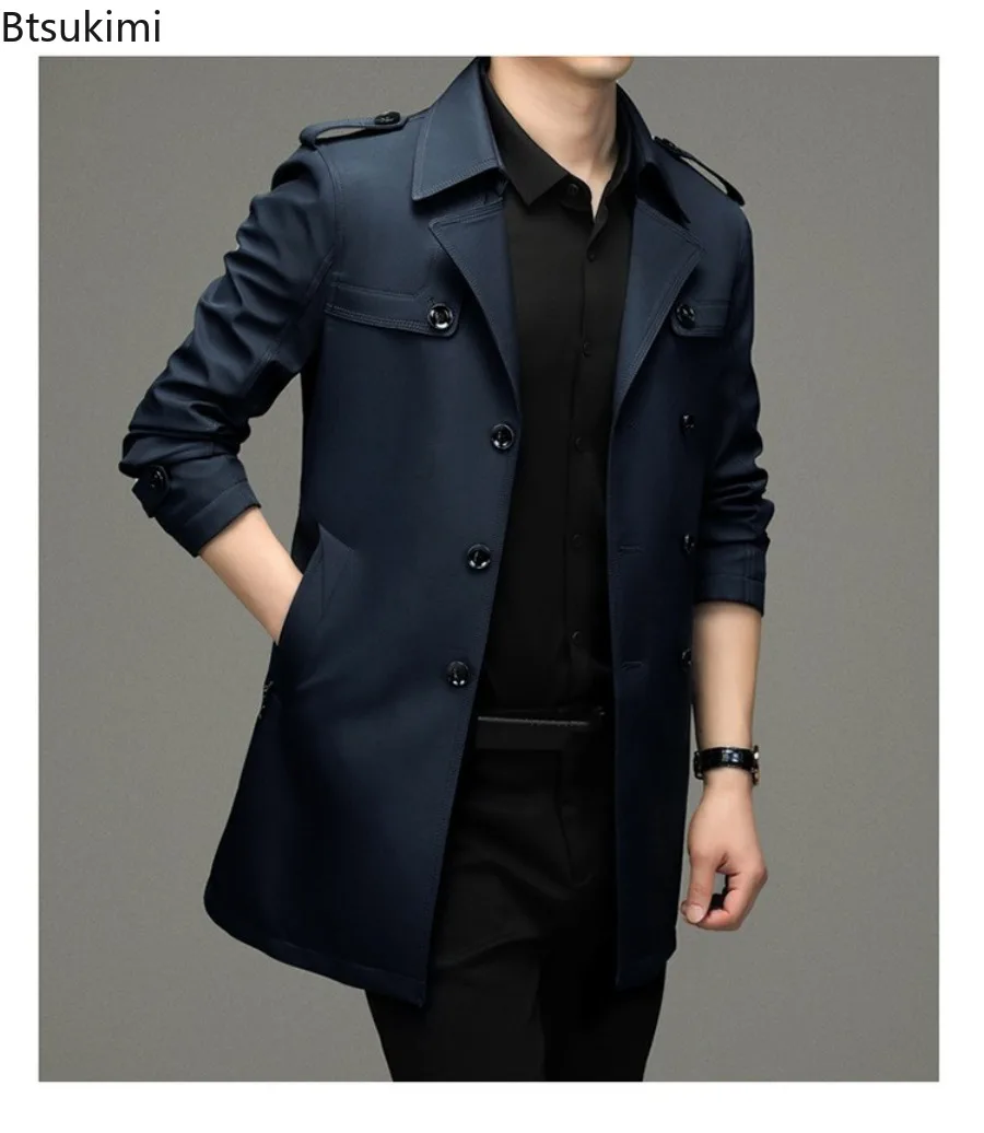New Autumn Winter Men's Trench Coats Fashion England Style Long Jackets Men Business Casual Windbreaker Coats 2025 Men Clothing