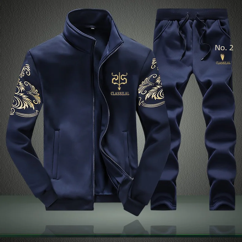 Spring Autumn Casual Men's Sports Suit Embroidered Jacket Trousers Two-piece Set Factory Direct Wholesale For Men