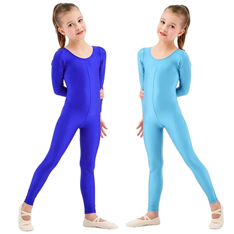 

Girls Spandex Long Sleeve/Sleeveless Unitard Stretchy One Piece Full Bodysuits Dance Unitards for Kids Team Performance Costume