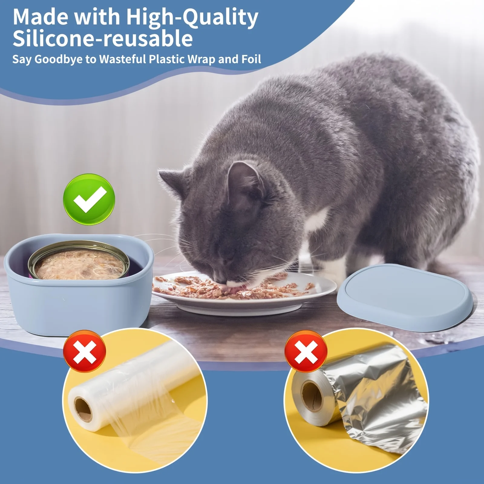 Wiederverwendbarer Behälter für Nassfutter für Katzen mit Silikondeckel, Auslaufsichere Frischhaltebox für 3oz/85g Katzenfutterdosen – Detail 2