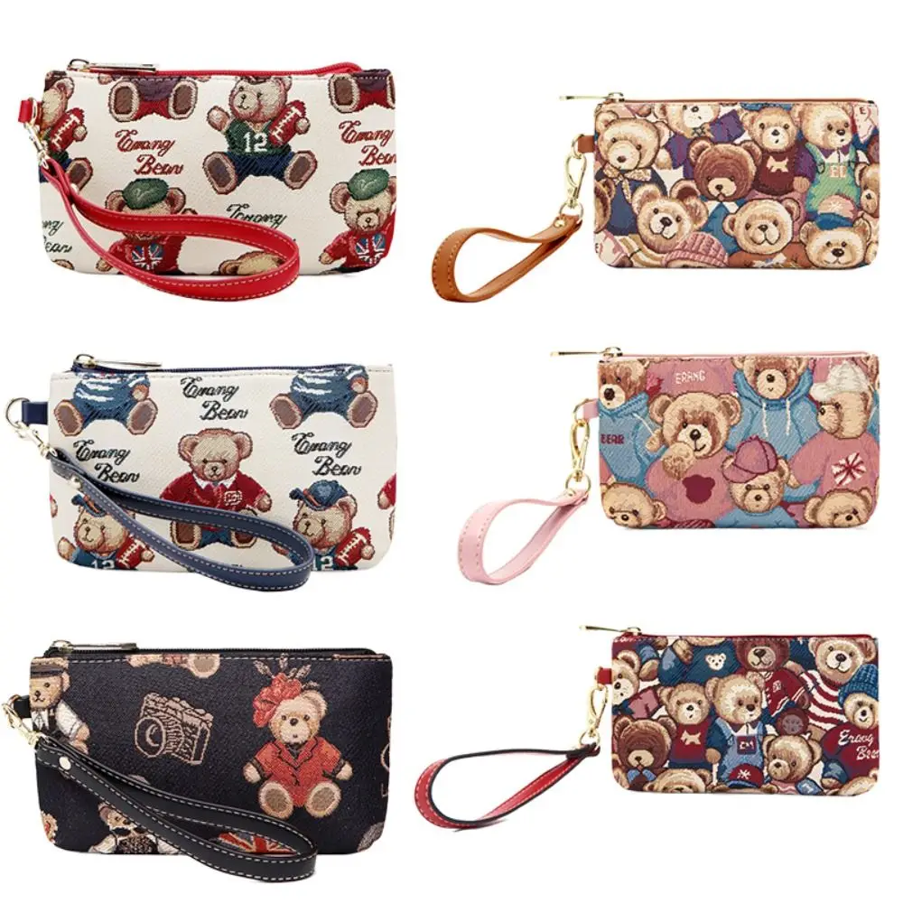 Fashion Cartoon Bear Wallet Canvas Zipper Phone Bag Card Holder Clutch Bag Travel Coin Purse