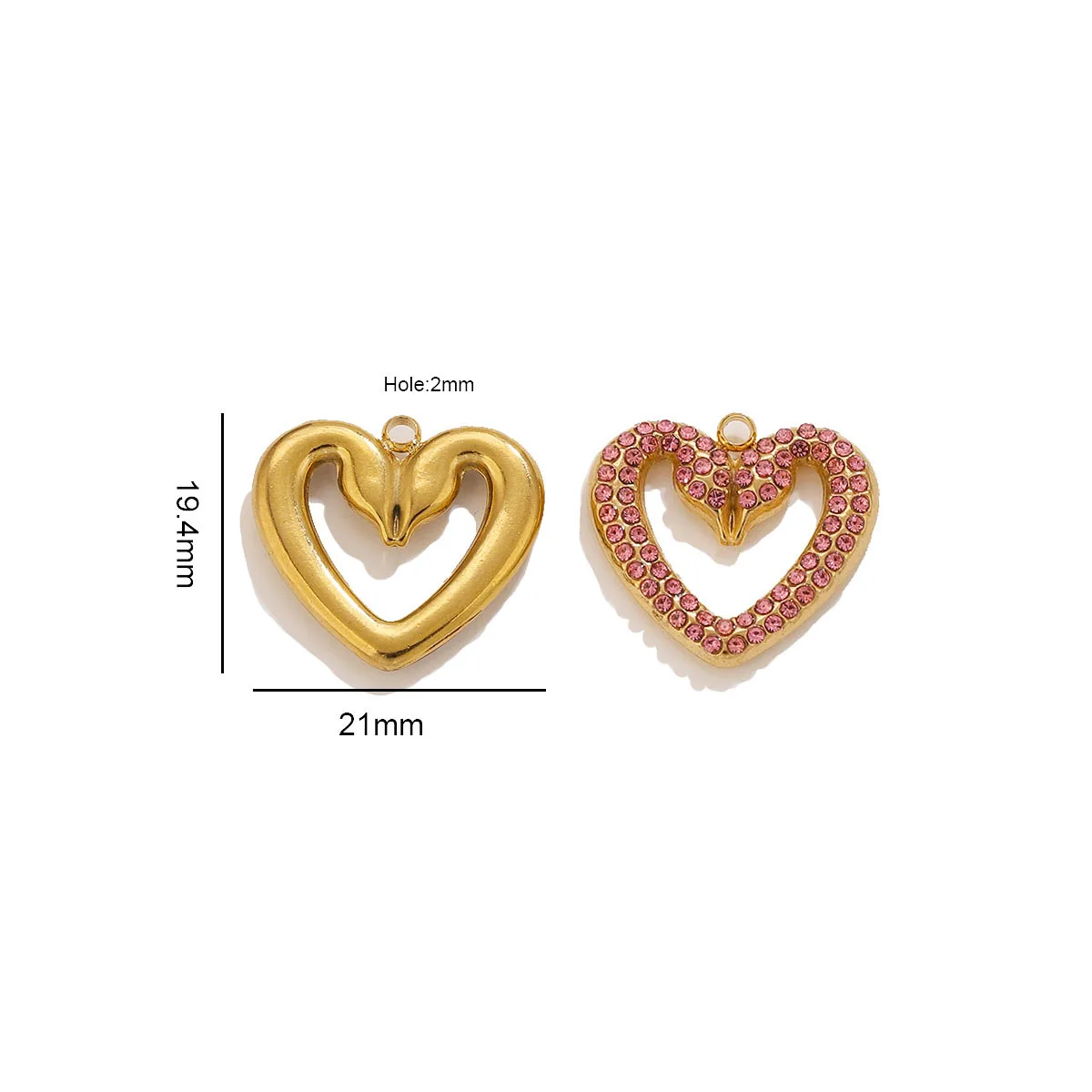 2pcs Rhinestone Hearts Charms 18k Stainless Steel Multicolor Rhombus Pendant DIY Necklaces For Women Jewelry Findings Wholesale
