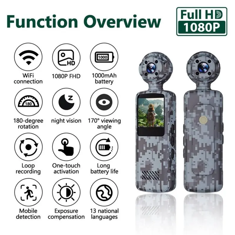 Hot Selling-Outdoor Bodycam Portable 1080P Handheld Camera Pocket Wifi Digital Video Recorder Small Video Recorder DVR Cam,Outdo