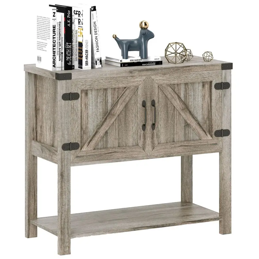 

Farmhouse Double Door Coffee Bar Cabinet, Console Table, Sideboard Buffet Cabinet with Bottom Shelf for Entryway, Living Room,