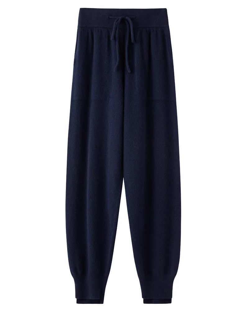 Angelo feminino lanterna calças outono inverno grosso calças de lã pura 100% lã merino malhas estilo simples macio quente calças coreanas