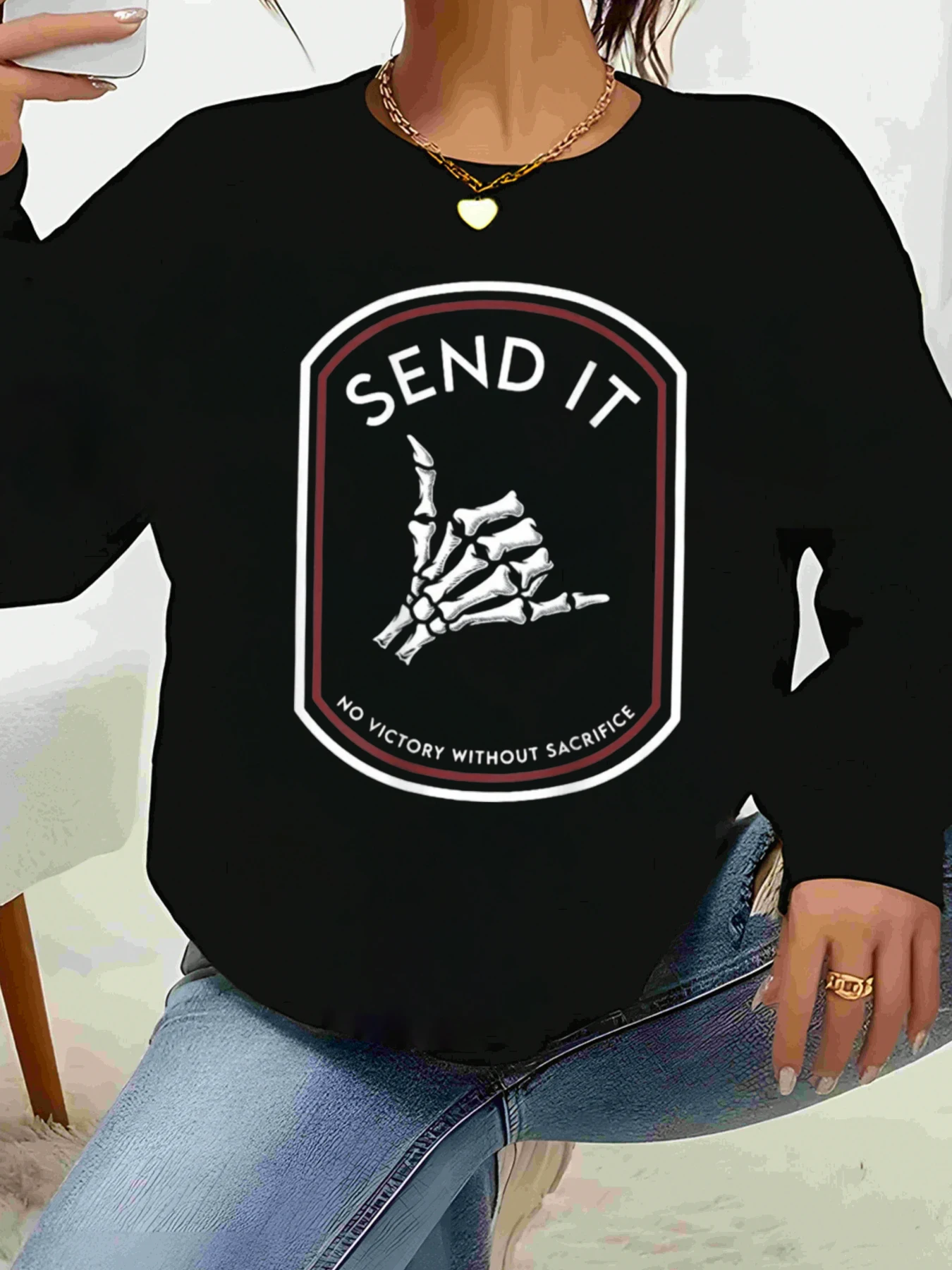 

Скелет Hand Send It No Victory Without Sacrifice Футболка с длинными рукавами и принтом Хэллоуин Повседневная одежда Женская