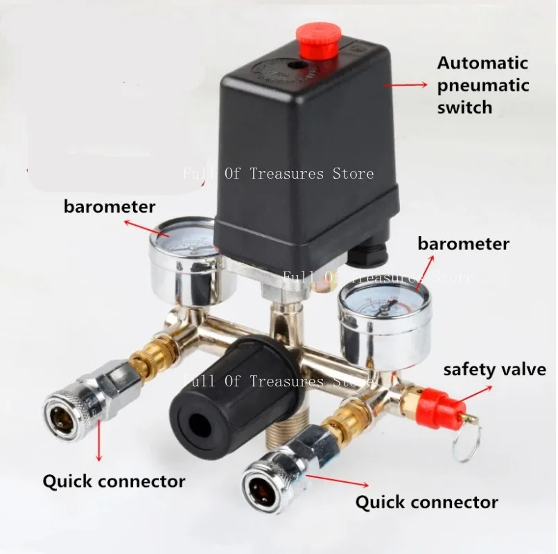 220V Air Compressor Pressure Switch Valve 0.5-1.25MPa Pump Aluminium Alloy Control Valve Manifold Relief Regulator with Gauge