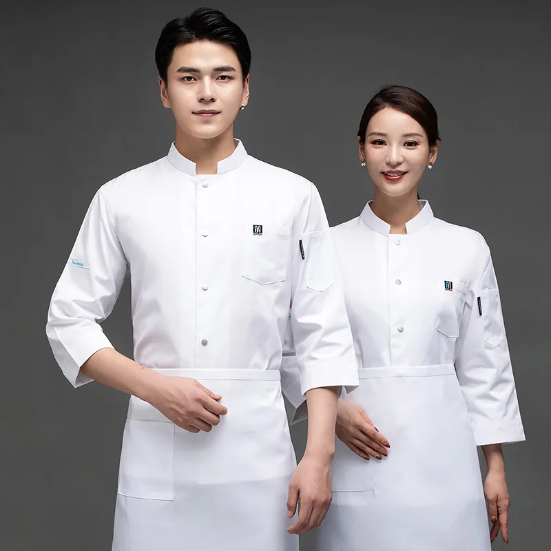 Chef Overalls Langarm und Kurzarm Küche Essen chinesischen Stil Koch Uniform 3/4 Ärmel schwarz