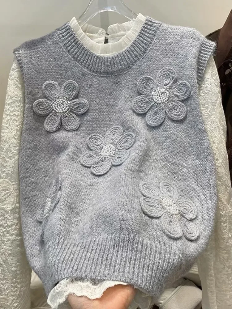 Ele pull à fleurs gilet dentelle irt femmes Faion ensemble 2025 nouveau Sle trajet Sle coupe ample fibre de Polyester Svel