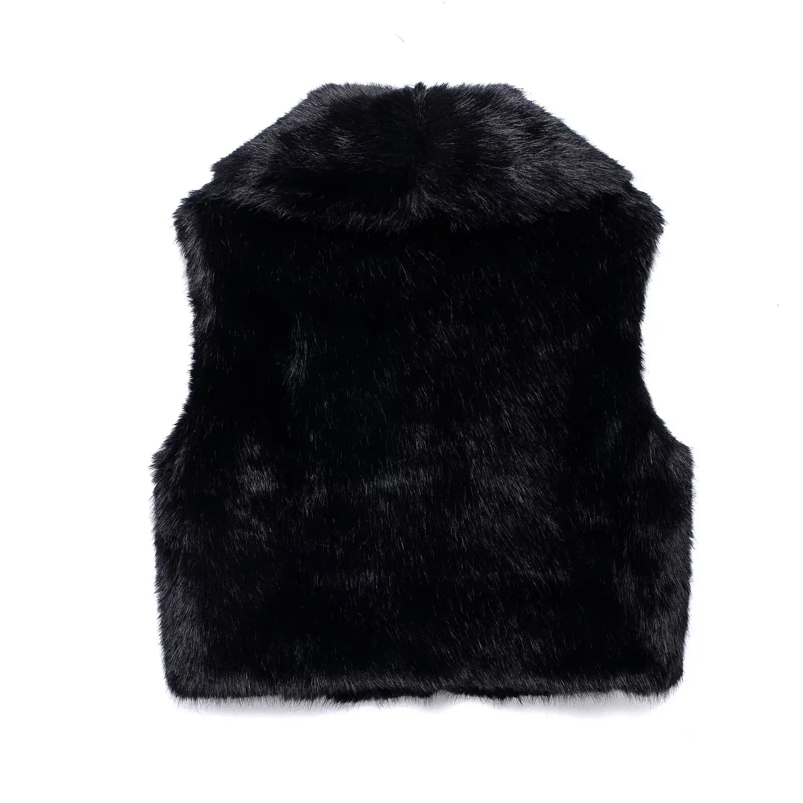 HH TRAF Autumn Winter Women Turn-down Collar Sleeveless Chic Vest Top Woman Fashion Side Pockets Artificial Fur Solid Vest Coat