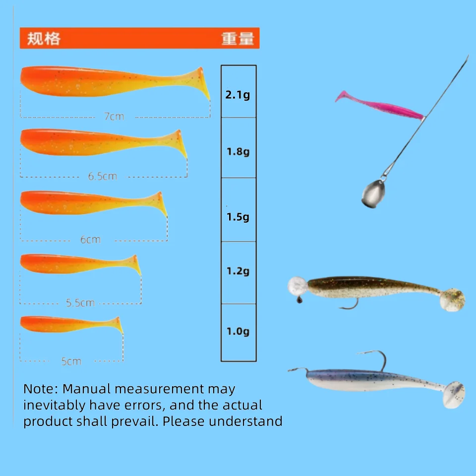 Mukun 20pcs 5cm/5,5 cm/6cm/6,5 cm/7cm t Schwanz Wrom Angeln lockt Weich köder Kunst köder Tackle Jerkbaits Hecht Bass – Detail 7