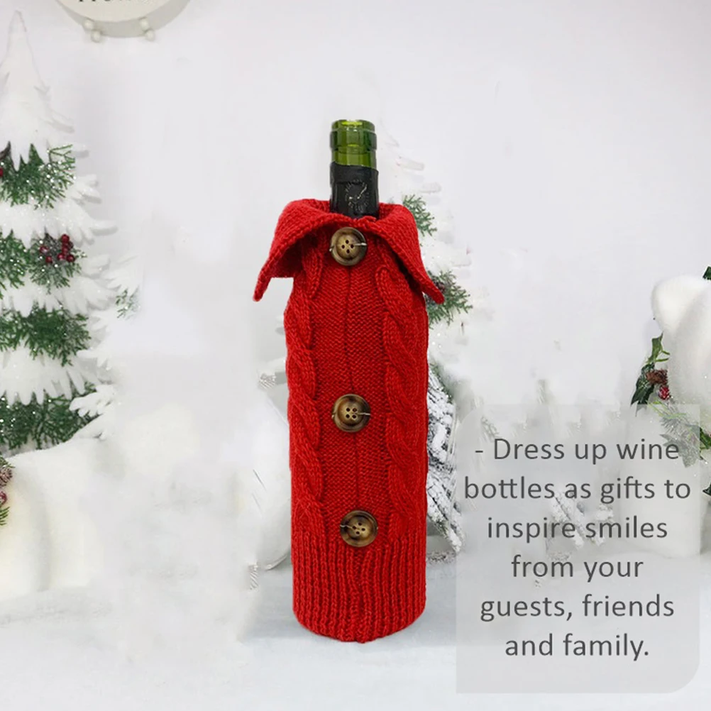 

2 Pcs Knitted Wine Bottle Cover Clothes Christmas Decorations Xmas Party Ornament
