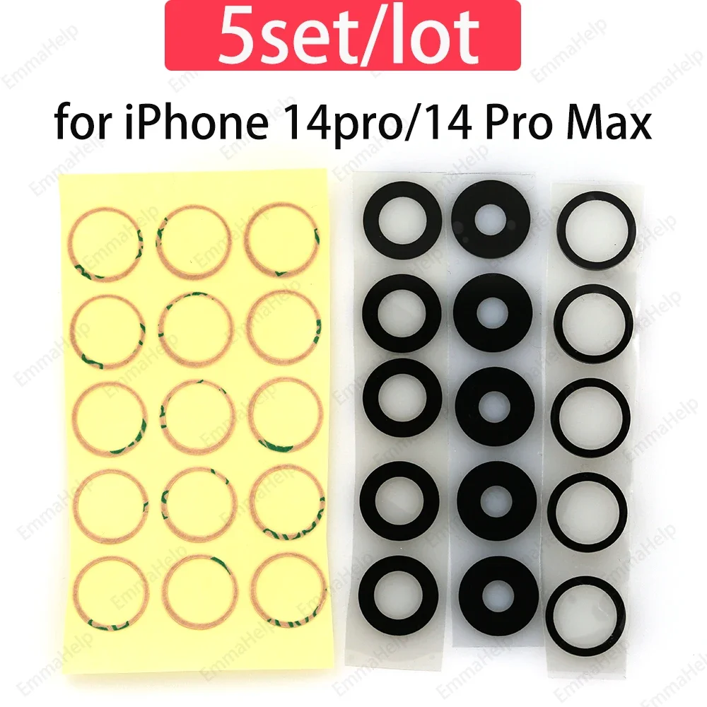 EmmaHelp 5set Rear Camera Glass for iPhone 12 Pro Max 13 Mini 14 15 11 X XS 8 7 Plus Camera Lens Cover +Sticker Adhesive Repair