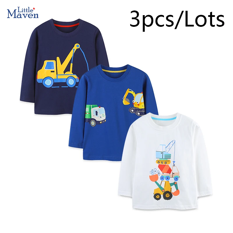 Little maven 3PCS Baby Jungen Herbst Cartoon Bagger kinder Kleidung Lange Ärmel T-shirts T Shirts Baumwolle Tops Kinder Kleidung