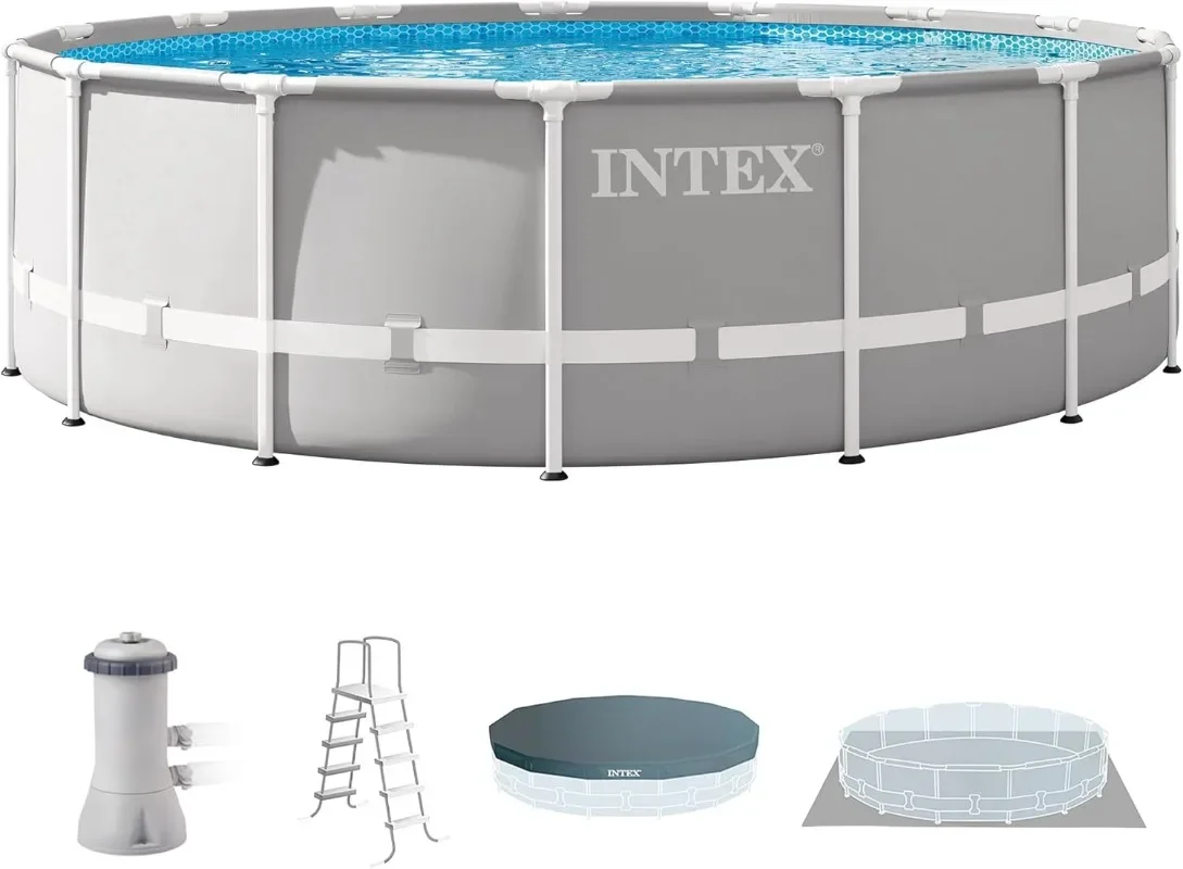 INTEX 26725EH Prism Frame Premium Above Ground Swimming Pool Set: 15ft x 48in – Includes 1000 GPH Cartridge Filter Pump