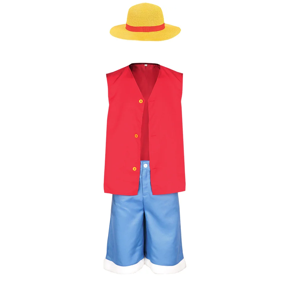 Kids Adult Luffy Cosplay Costume Boys Luffy Hat Shirt Shorts Halloween Outfits