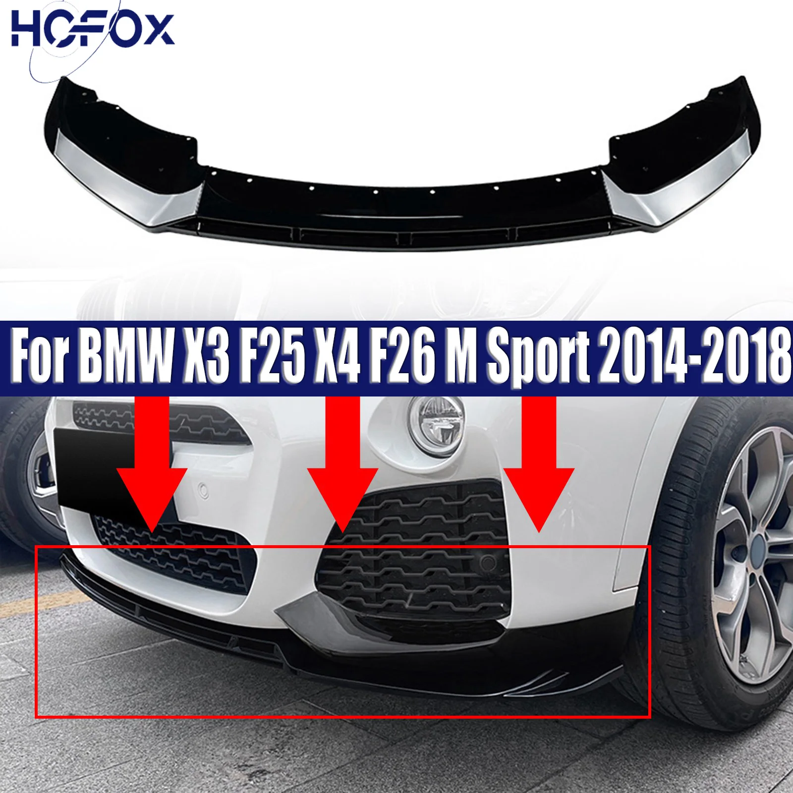 

For BMW X3 F25 X4 F26 M Sport 2014-2018 Car Front Bumpers Lip Spoiler Glossy Black Or Carbon Fiber Look