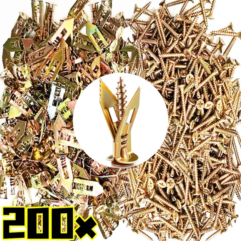 

10/200Pcs Self Drilling Drywall Anchors Self-Drilling Anchors with Screw Metal Screw Kits No Drill for Home Secure Wall Mounting