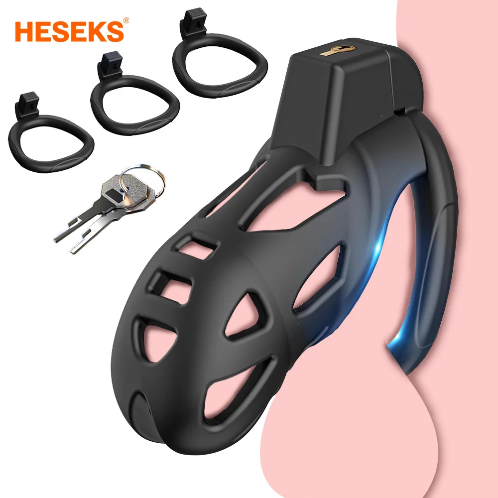 HESEKS-Gaiola de Castidade Masculina para Homens, Manga Pênis, Cockrings, Erótico, Fechadura Uretral, BDSM Bondage, Brinquedos Sexuais, Adultos 18 +