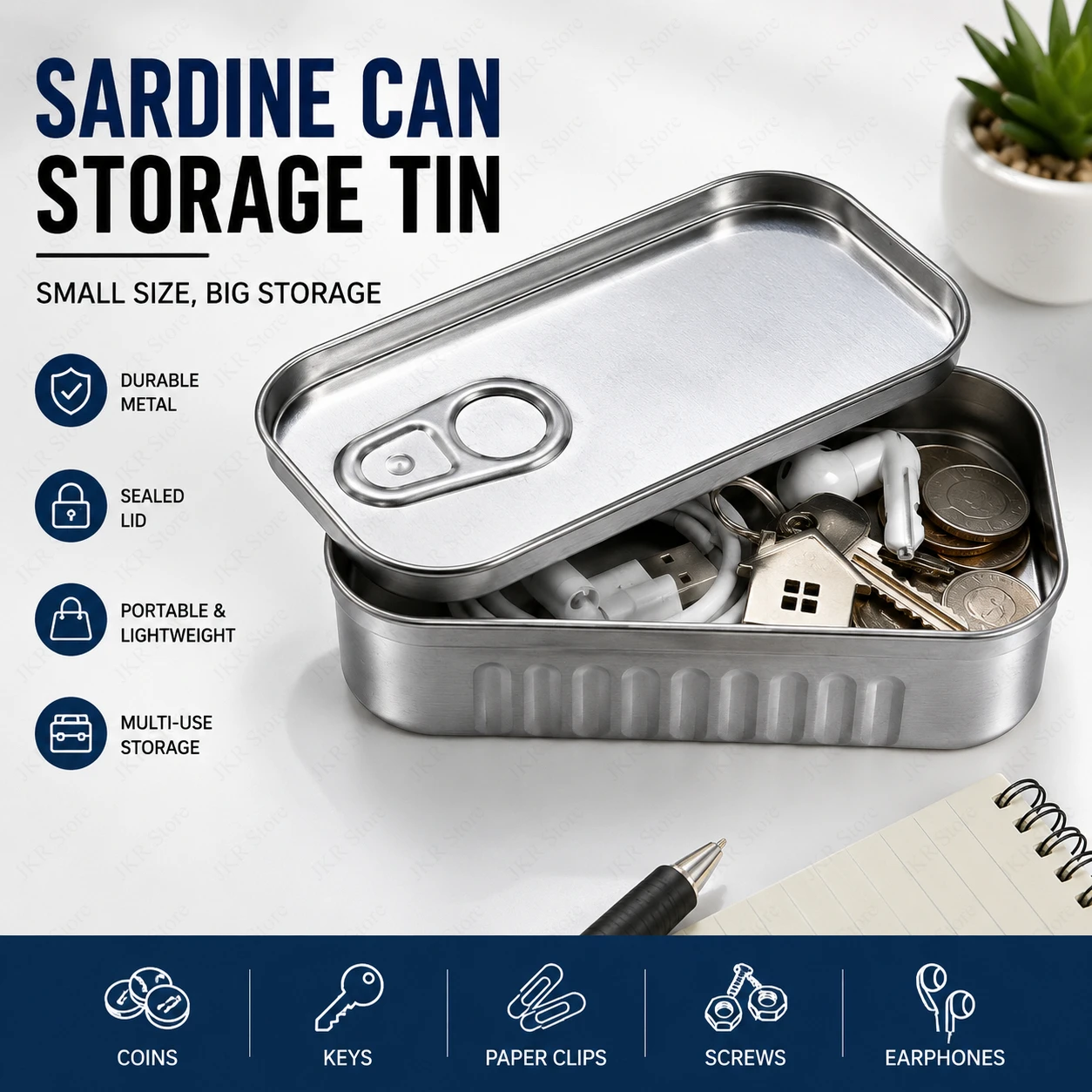 Tin Container Lid - Contenitore in Metallo Stile Scatola per